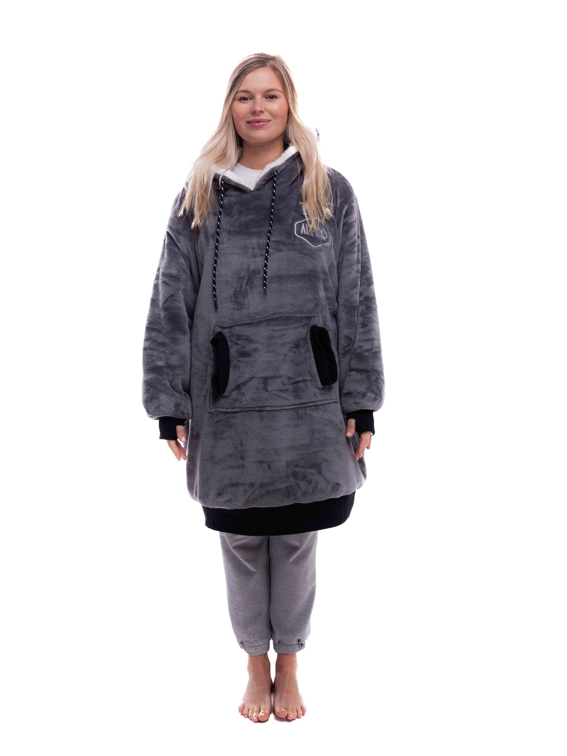 Geruite Poncho - Houtskool XS/S/M