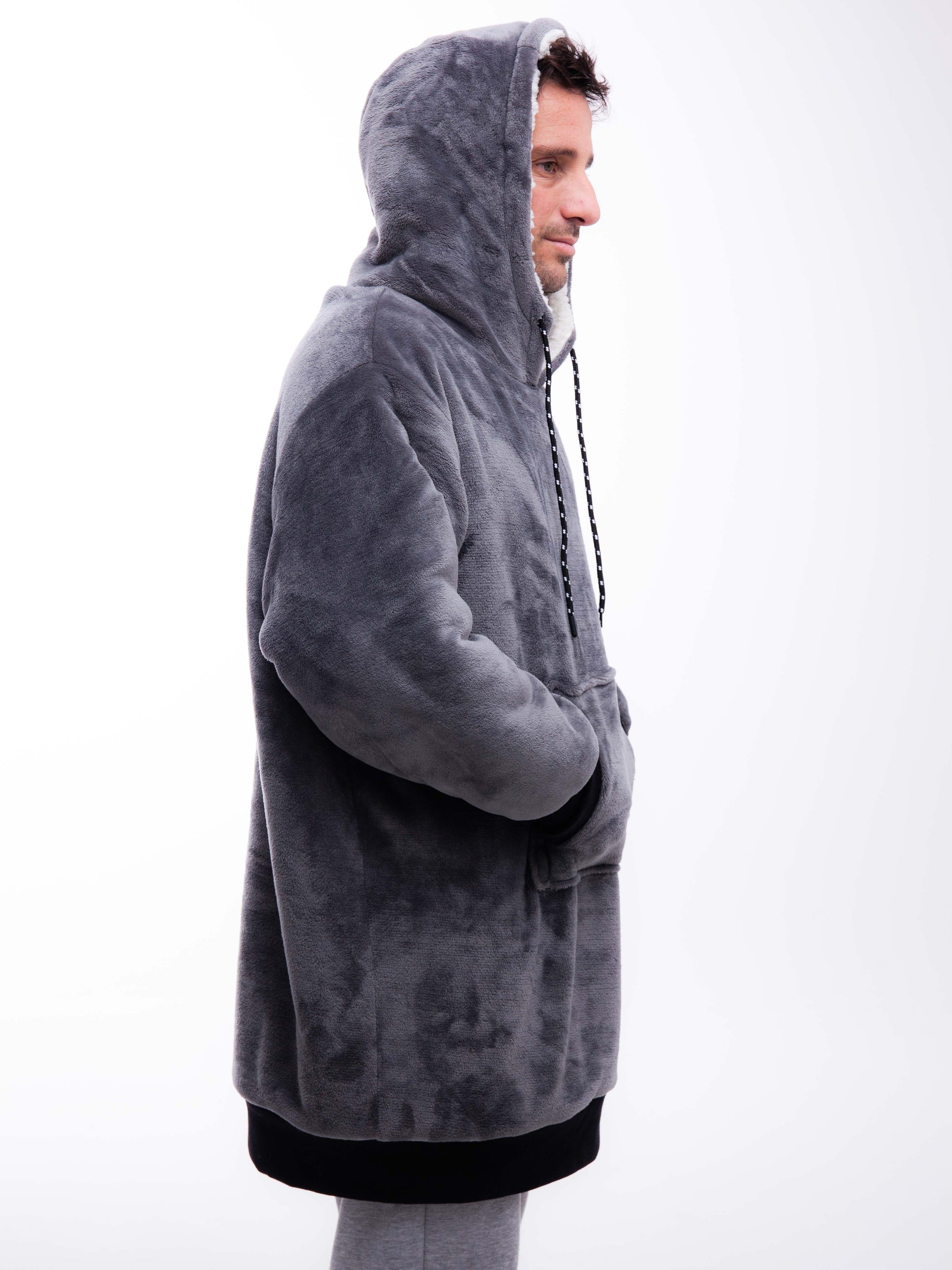 Geruite Poncho - Houtskool XS/S/M