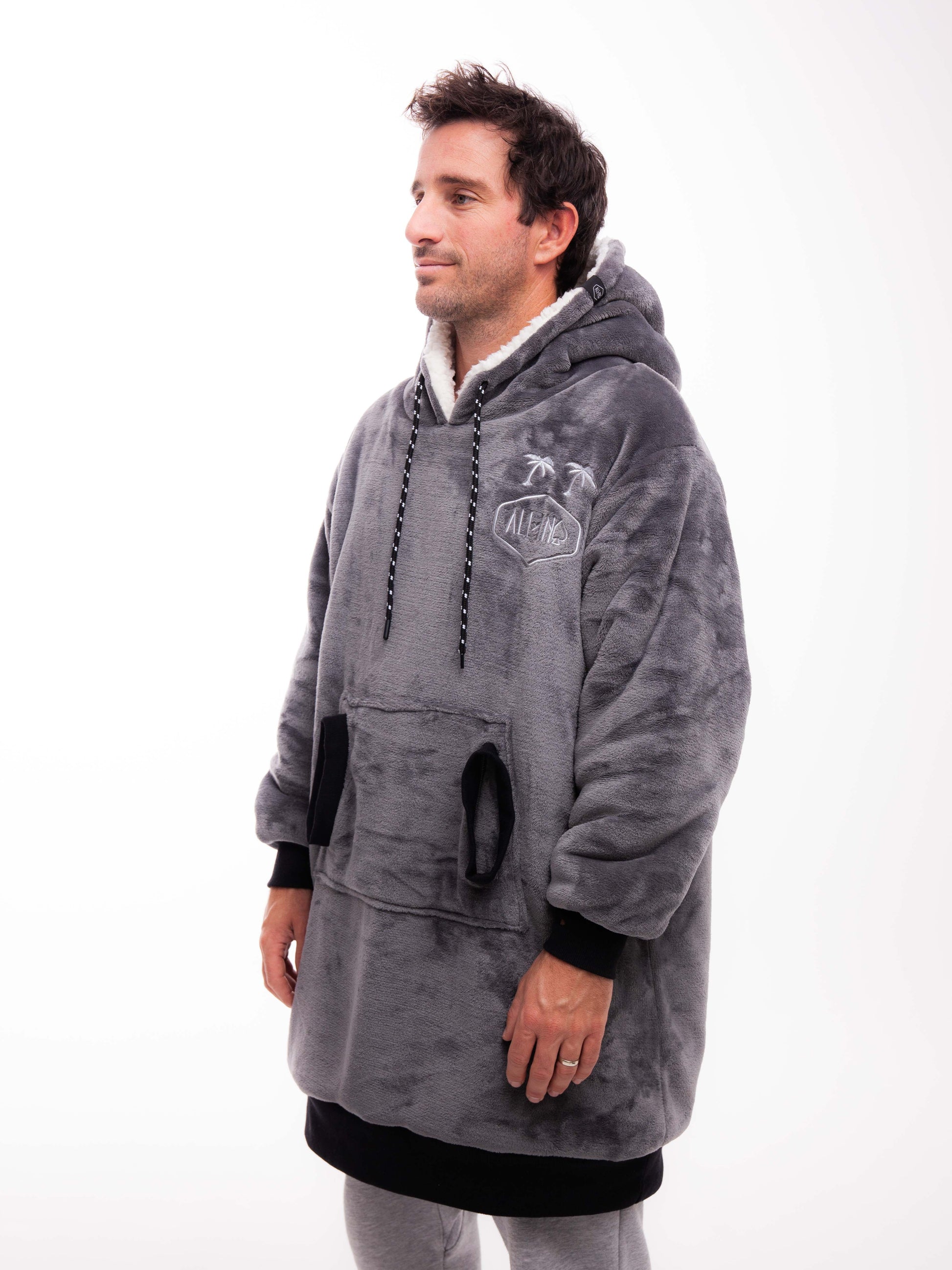 Geruite Poncho - Houtskool XS/S/M