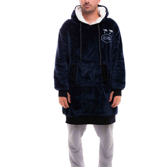 Geruite Poncho - Grijsblauw L/XL
