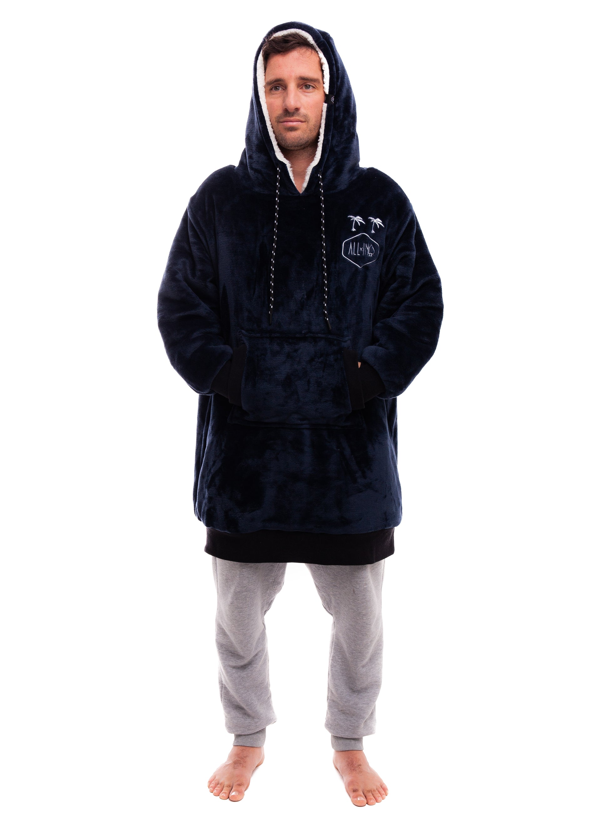 Geruite Poncho - Grijsblauw L/XL
