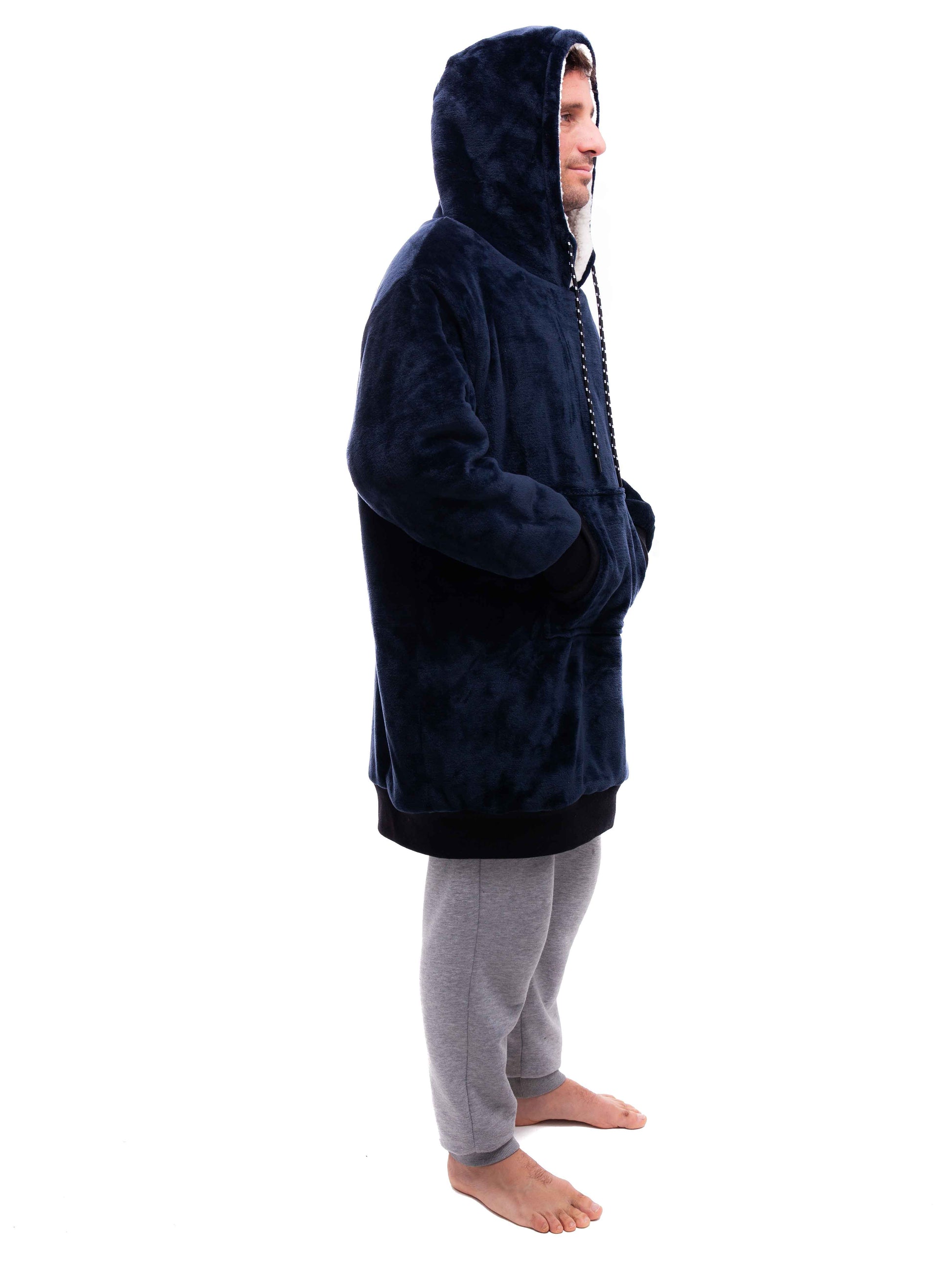 Geruite Poncho - Grijsblauw L/XL