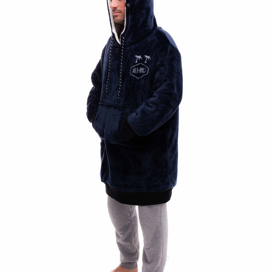 Geruite Poncho - Grijsblauw L/XL