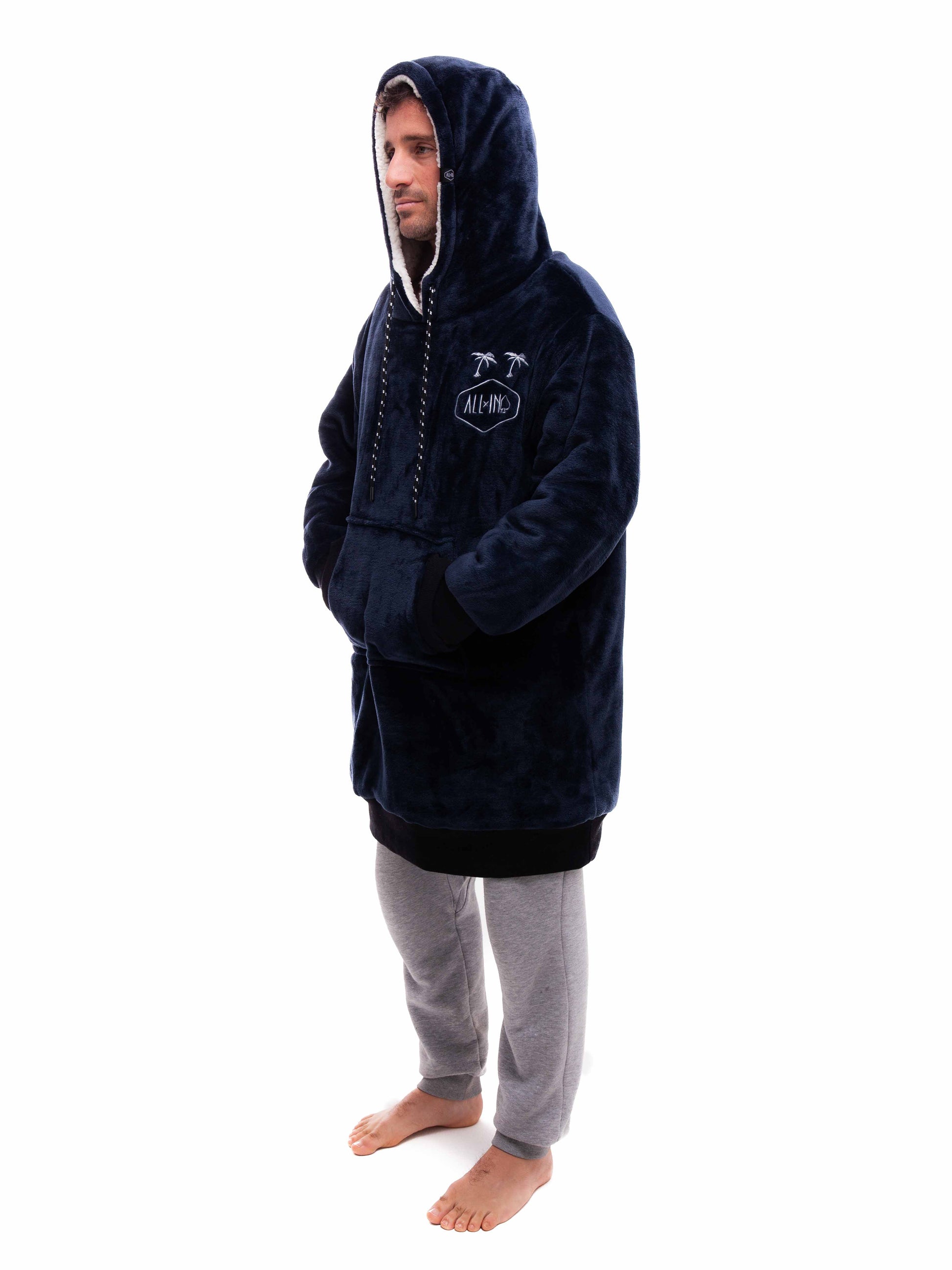Geruite Poncho - Grijsblauw L/XL