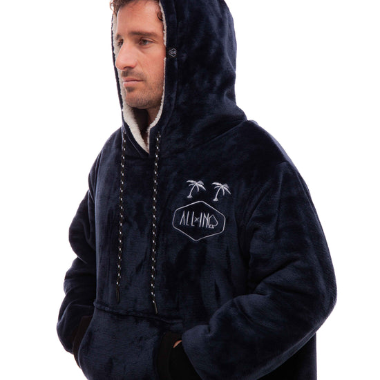 Geruite Poncho - Grijsblauw L/XL