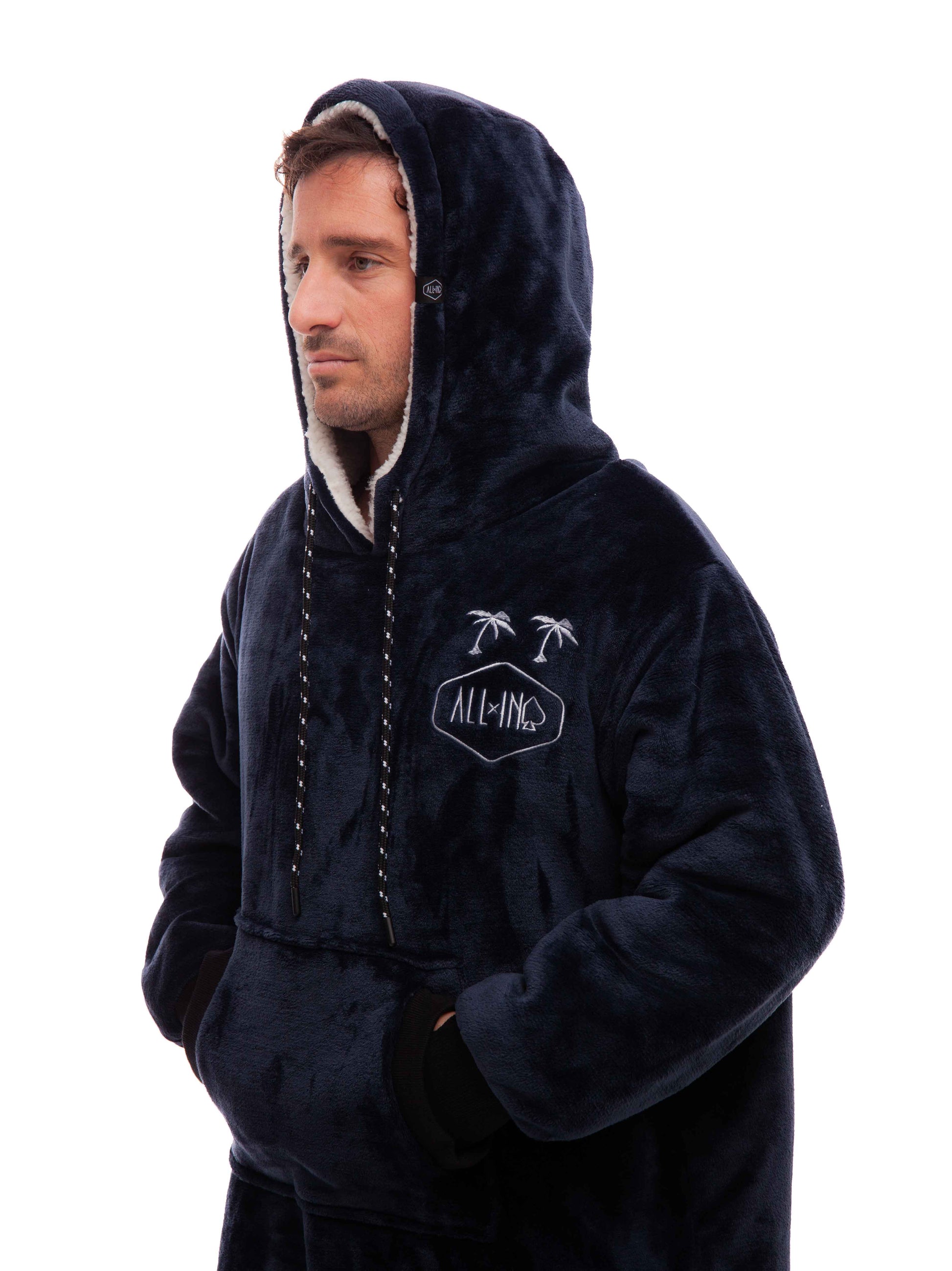Geruite Poncho - Grijsblauw L/XL