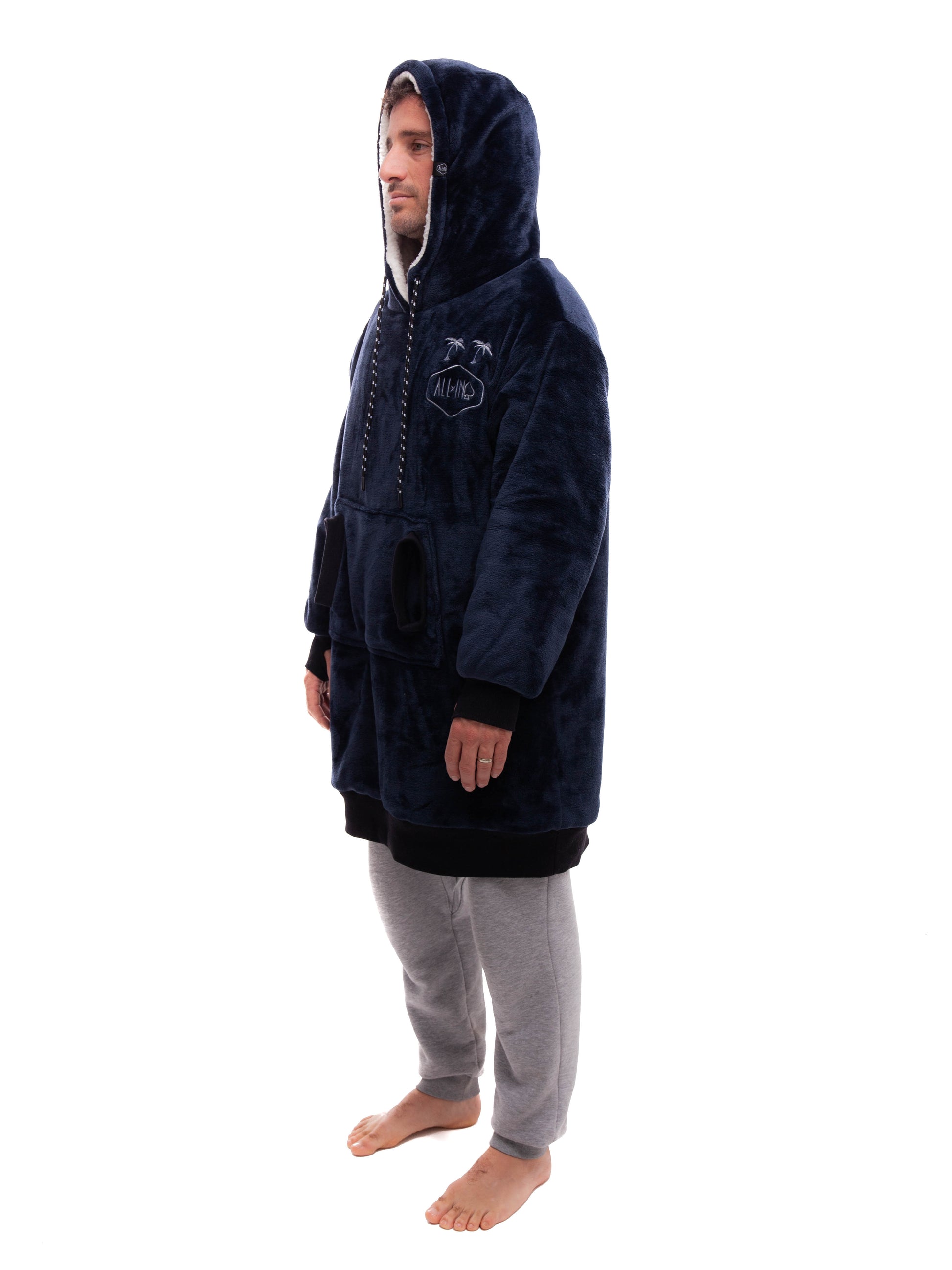 Geruite Poncho - Grijsblauw L/XL