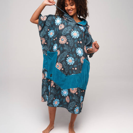 V Poncho - Floral Blue One Size