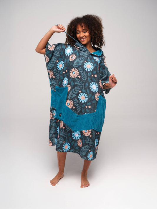V Poncho - Floral Blue One Size