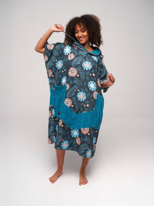 Poncho cuello pico adulto - Floral Azul