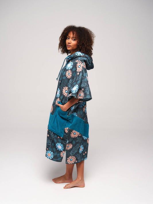 V Poncho - Floral Blue One Size