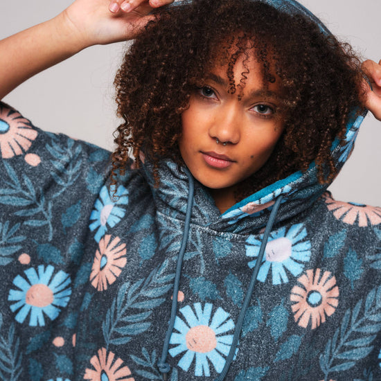 V Poncho - Floral Blue One Size