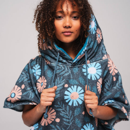 V Poncho - Floral Blue One Size