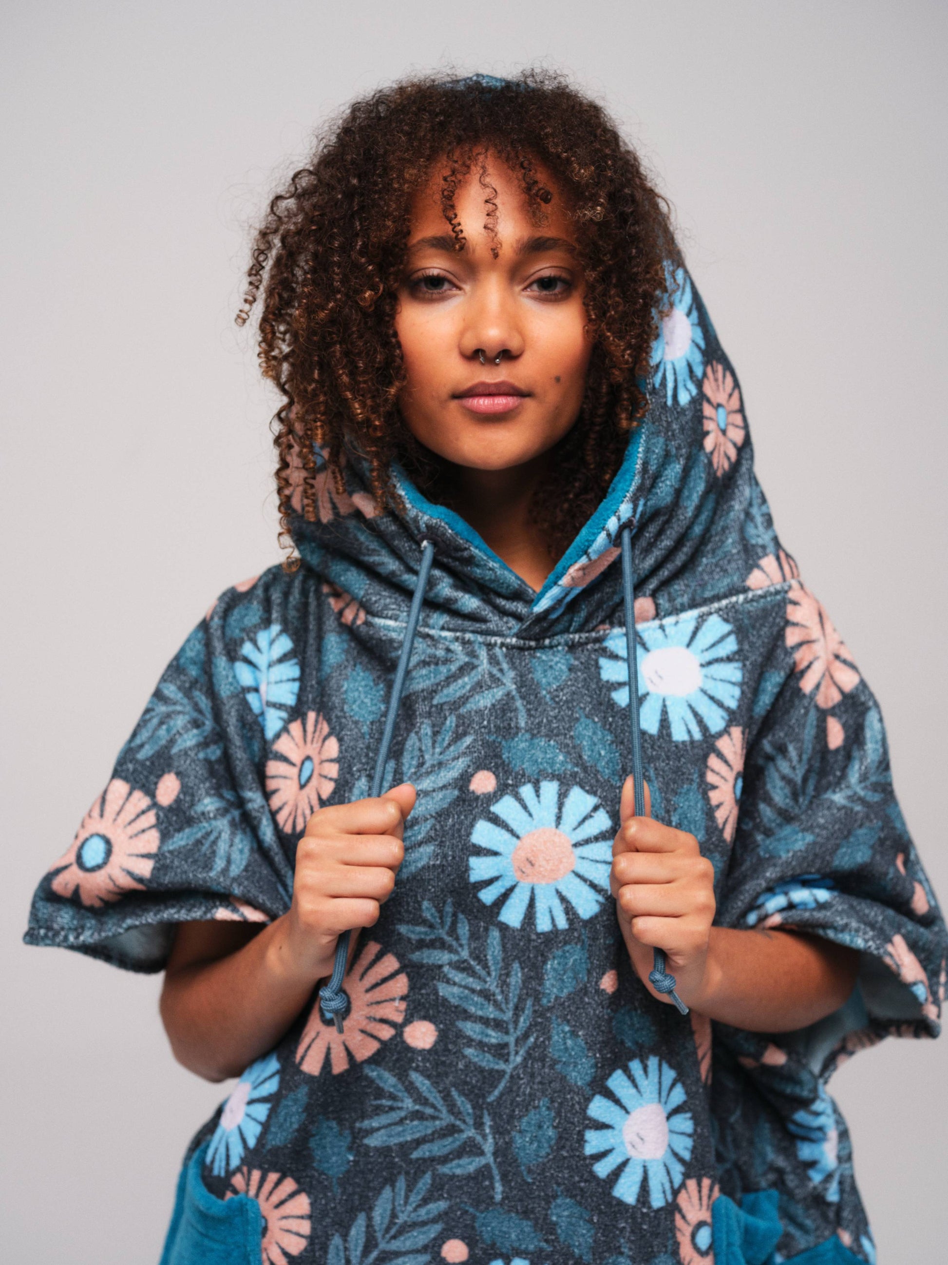 V Poncho - Floral Blue One Size