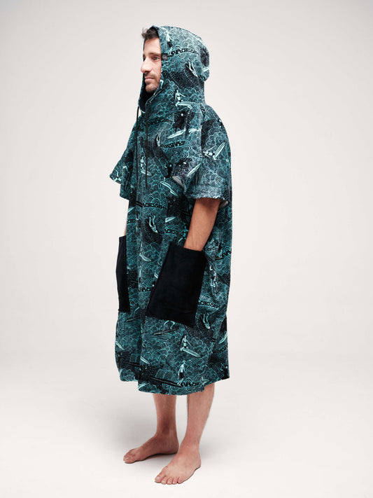 Volwassen V-snit poncho - Surfen