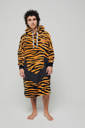 Long Sleeves Ponchos - ZEBRA BLACK WAFFLE