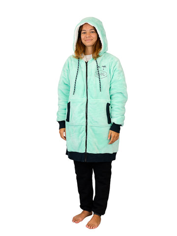 Geruite poncho met rits - Turquoise