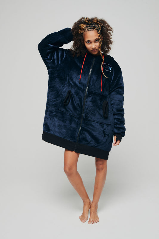 Poncho plaid zippé - GREY BLUE