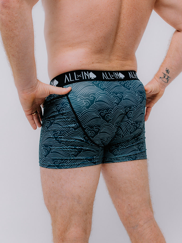 Vue arrière du boxer Dark Ocean montrant le maintien et la coupe ajustée