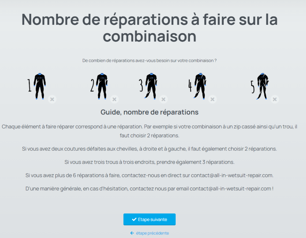 Formulaire réparation de combi néoprène
